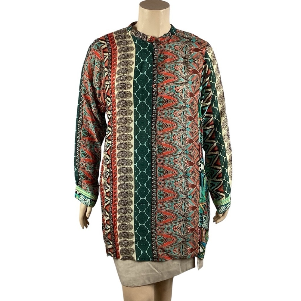 Johnny Was Multicolor Patchwork Tunic Top XL Boho - image 1